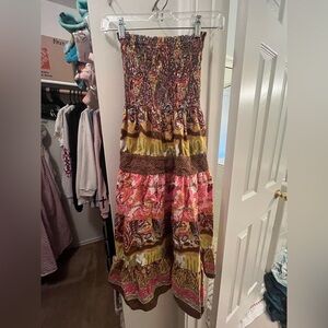 She's Cool Multicolor Floral Smocked Strapless Maxi Dress